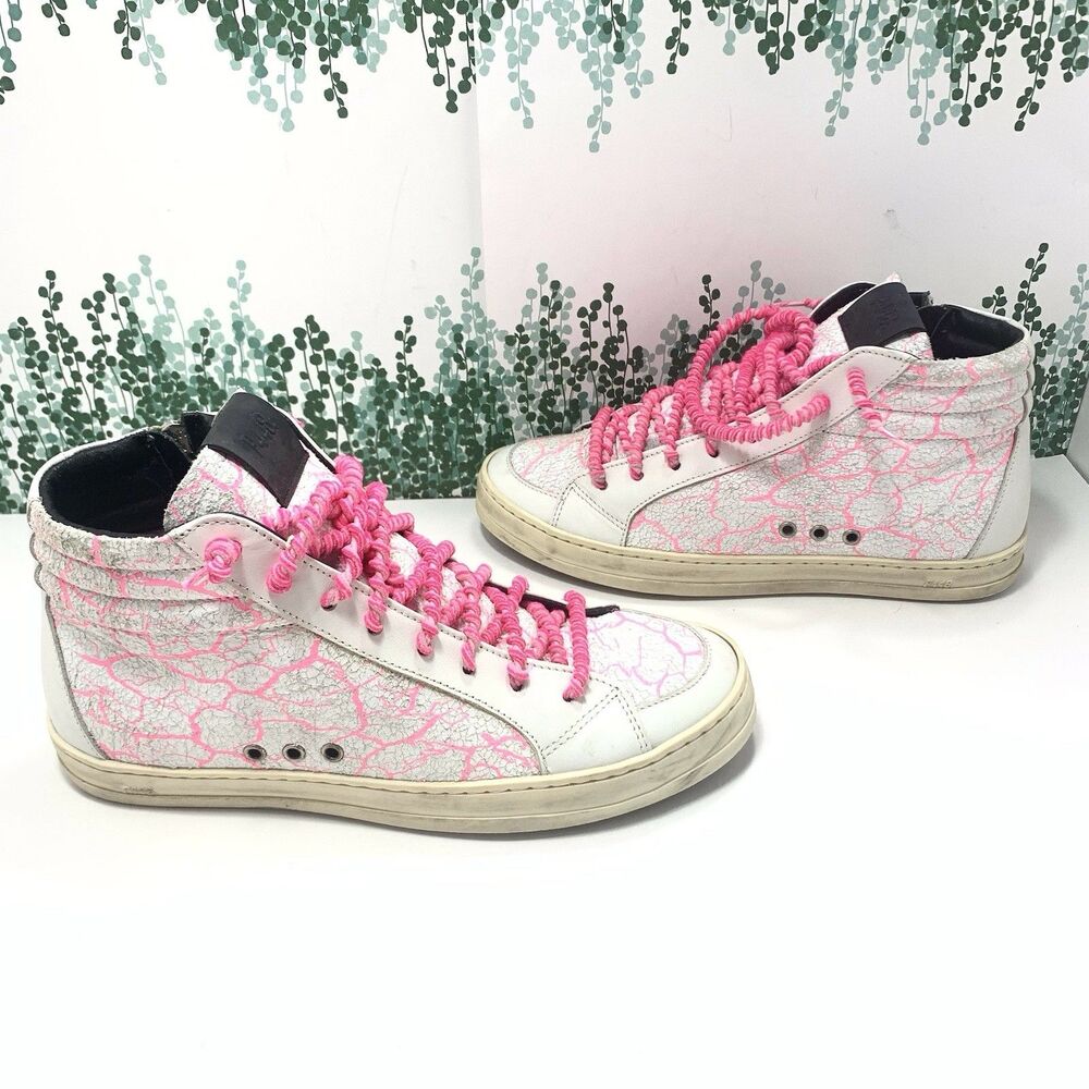 P448 Skatepink Crackled Leather W/ Neon Pink  Gym Shoes Size 37 EU Or 7 US Women